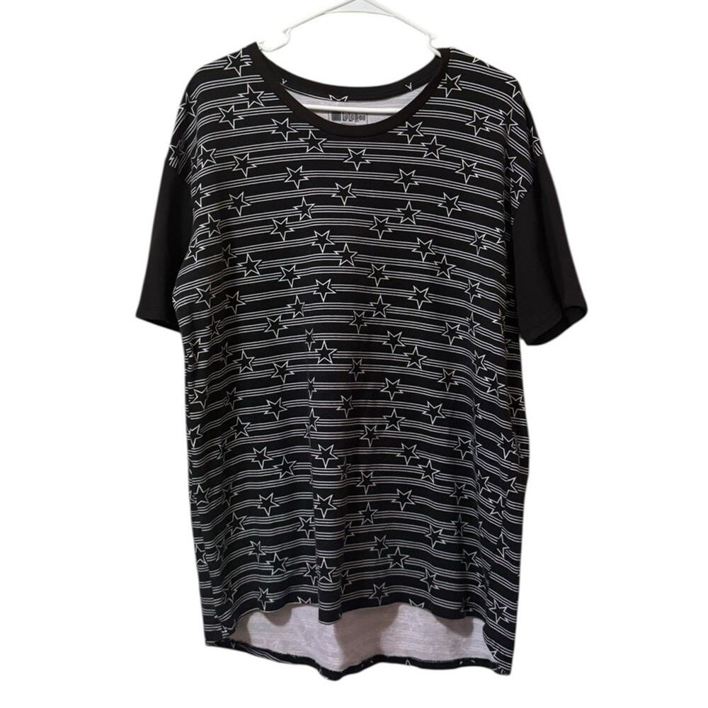 Lularoe Women Size 2XL Star & Stripe Black White Short Sleeve T Shirt Stretch